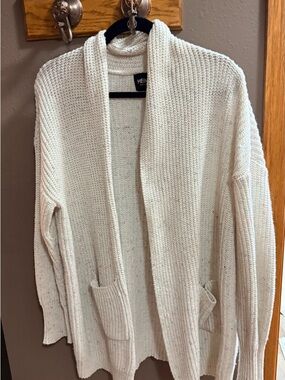 Open-Front Cream Popcorn Rib-Knit Women's Cardigan